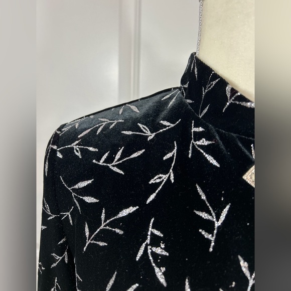 Black Velvet Jacket Blazer Silver Metallic Womens Evening Formal SZ 10P - Picture 4 of 14
